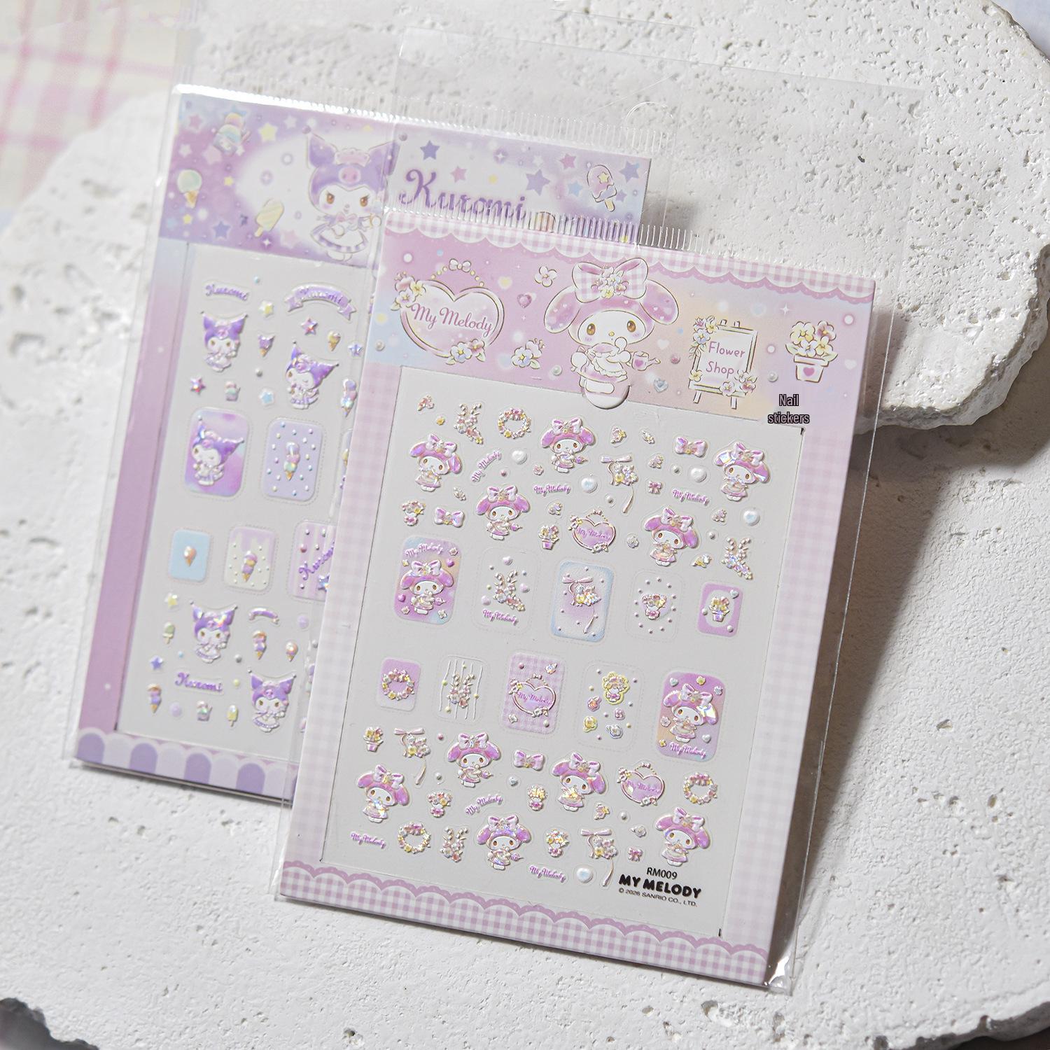 Sanrio & Tomoni Embossed Cute Cartoon Nail Art Stickers for Kids - Heart Garden Theme