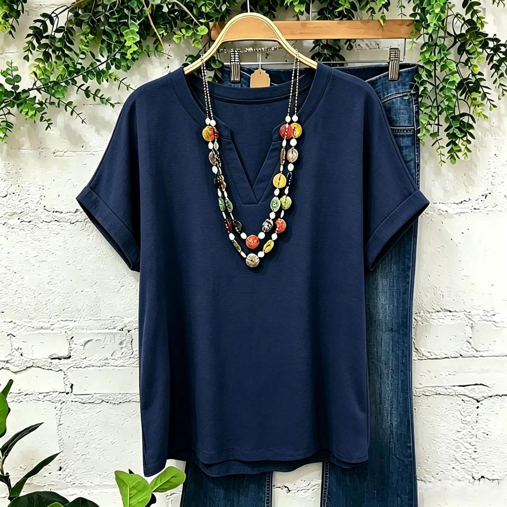 Women's Casual Solid Color V Neck Short Sleeve Top Lightweight Breathable Linen Cotton Blend Shirt for Daily Wear