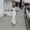 South korea Dongdaemun Autumn Fashion Commuter New White High Waist Slim fit Fishtail Split Skirt Solid Long dress
