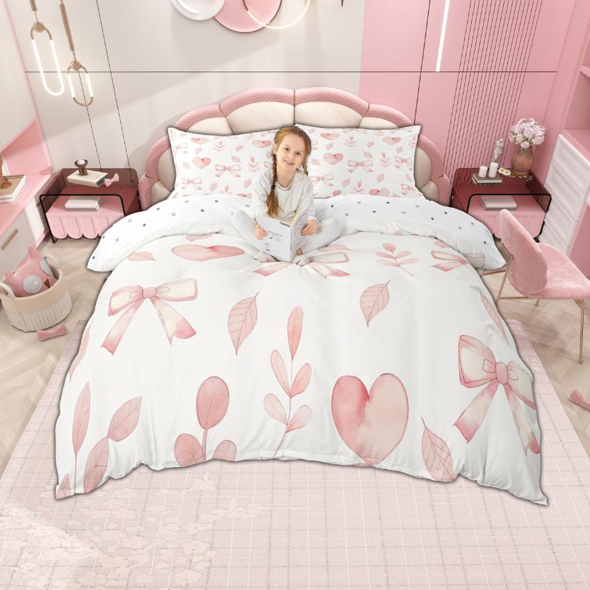 Homewish Leopardendruck Bettbezug-Set, Niedliches Schleifenknoten-Fliege Bettwäsche-Set für Mädchen, Gepardenmuster Bettdeckenbezug-Set