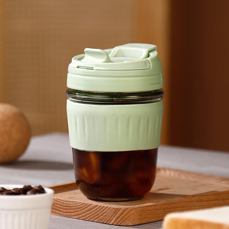 Heyuxi 350ml Glass Double-Drink Coffee & Water Cup