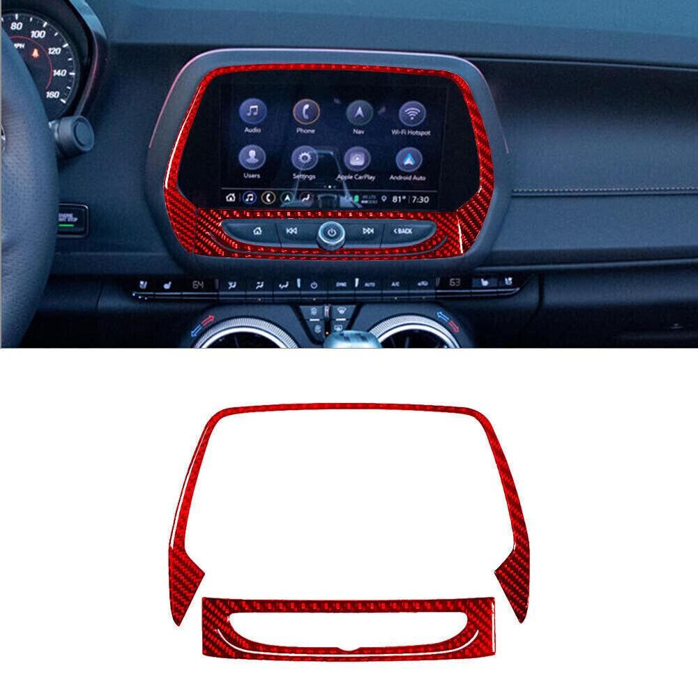 Red Carbon Fiber Interior 8-inch Touch Screen Cover Trim For Chevrolet Camaro