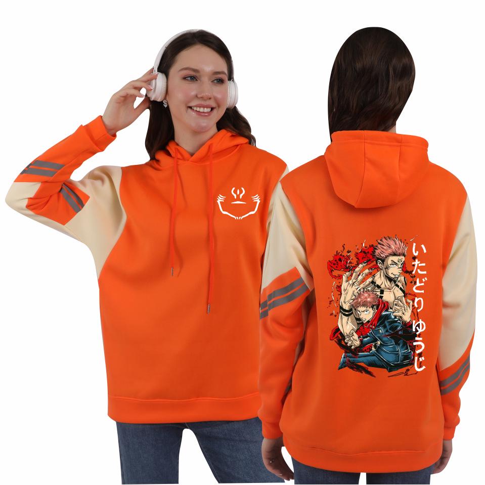 Jujutsu Kaisen Men’s European & American Patchwork Hooded Sweatshirt