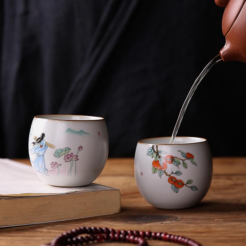 Personal Master Tea Cup Ru Kiln Crackle Glaze Essential Tool for Chinese Tea Ceremony Gongfu Tea Zen Home Use Handmade