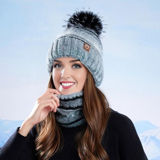 2Pcs/Set Winter Hat Scarf Set Thickened Velvet Lining Colorful Versatile Elastic Fit