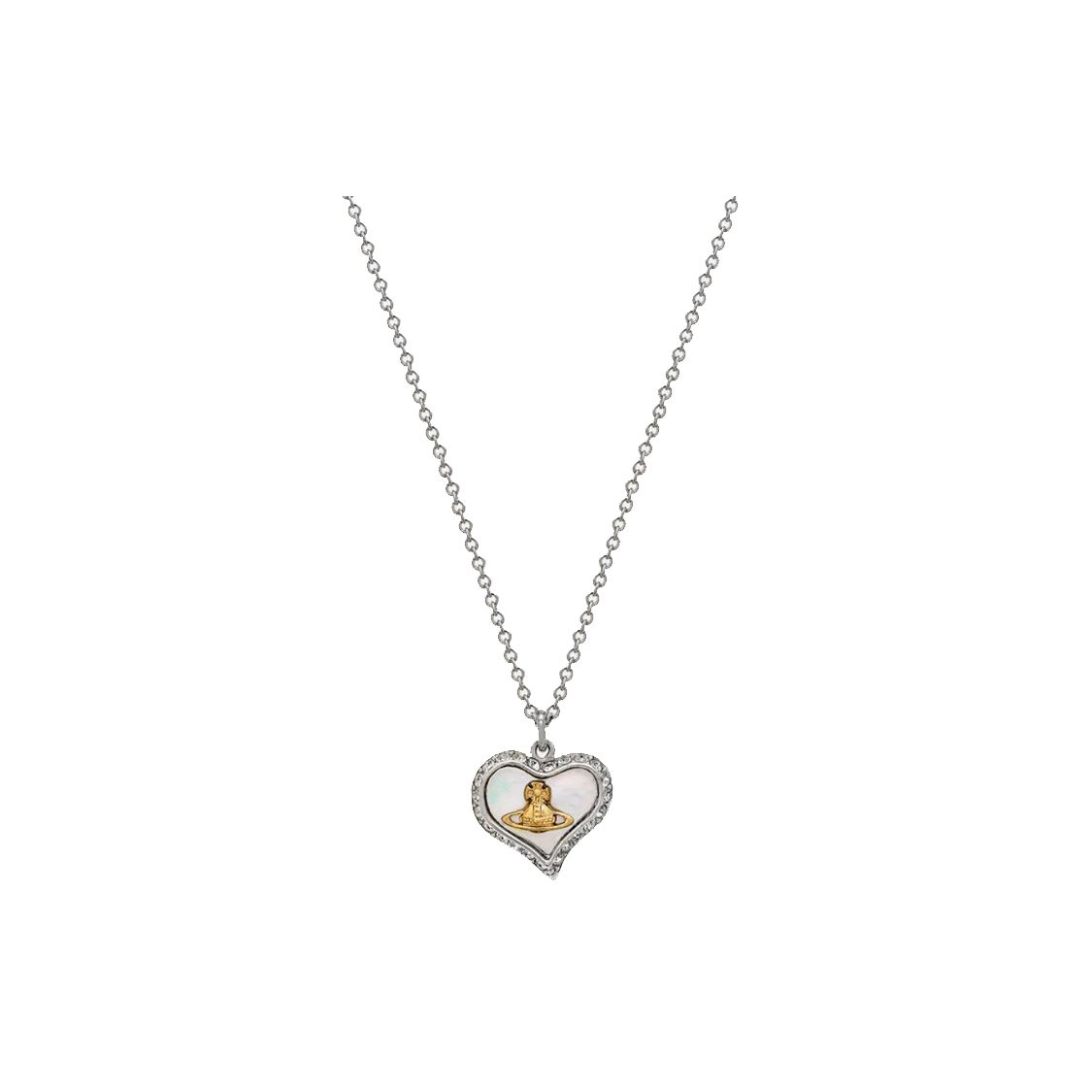 Vivienne Westwood Petra Pearl Mother Of Pearl Heart Pendant Saturn Logo Brass Necklace Women necklace White Silver 6302010302P324P324 Box