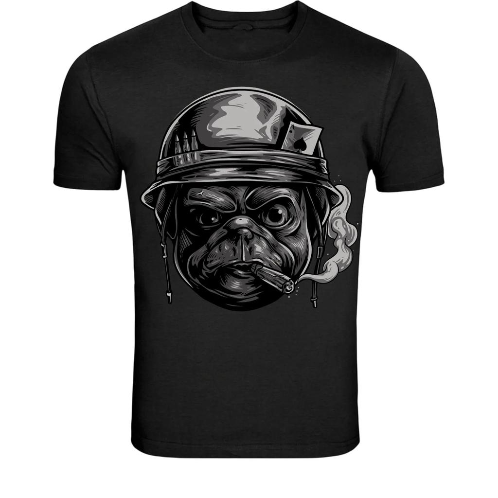 Gangster Pug Helmet T-Shirt - Tough Dog Street Graphic Tee