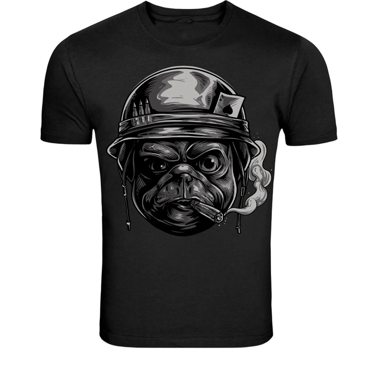 Gangster Pug Helmet T-Shirt - Tough Dog Street Graphic Tee XL