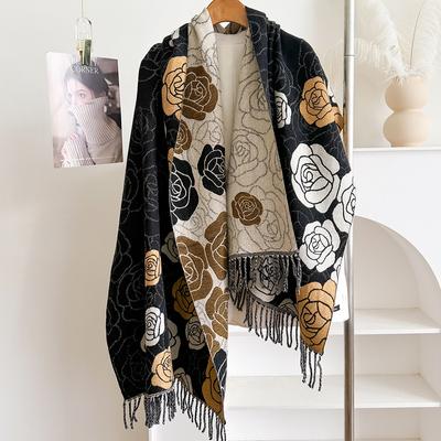 Fashion Printed Double-Sided Scarf Winter High-End Warm Shawl Women