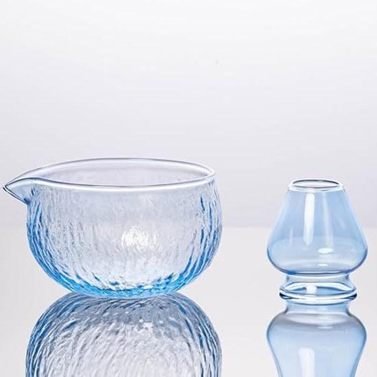 MiniMood Matcha Bowl Set Heat-Resistant Glass Tea Ceremony Utensils Gift Transparent Clear + Chasen Stand Traditional Craft Design Japanese Style