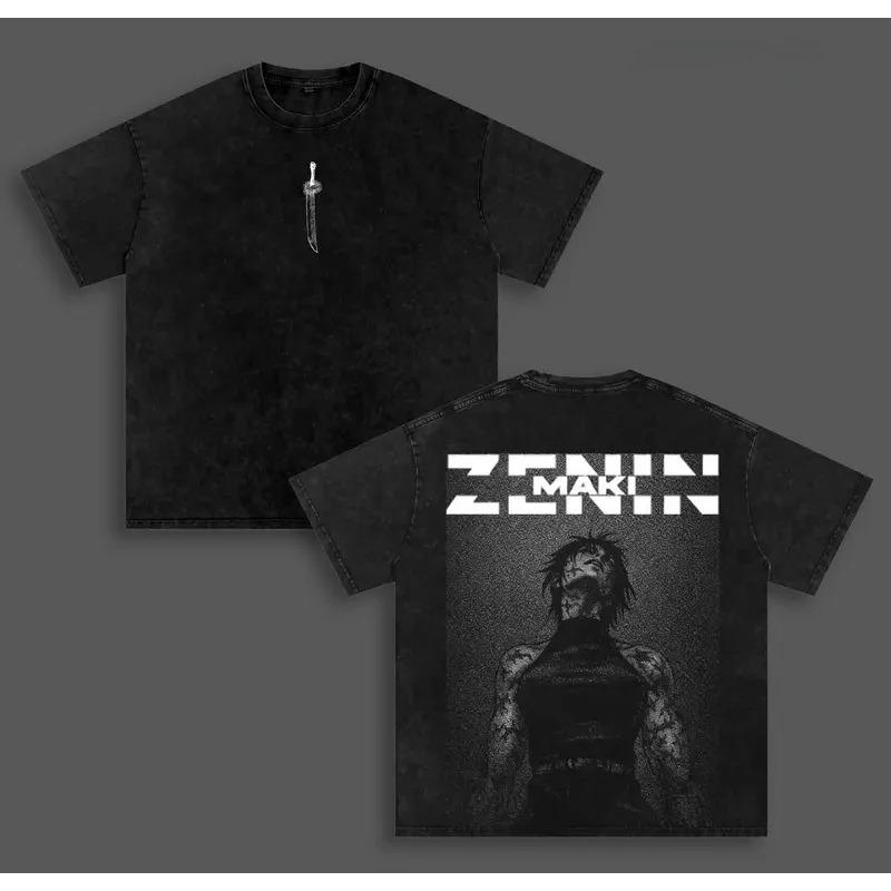 Zenin Maki Jujutsu Kaisen Anime T-shirt Y2k Manga Washed Oversized T Shirt Men Women Clothing High Quality Cotton Tees Tops