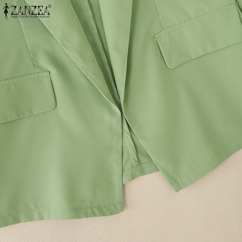 ZANZEA Women Casual Lapel Collar Loose 3/4 Sleeve Solid Cardigan Blouse