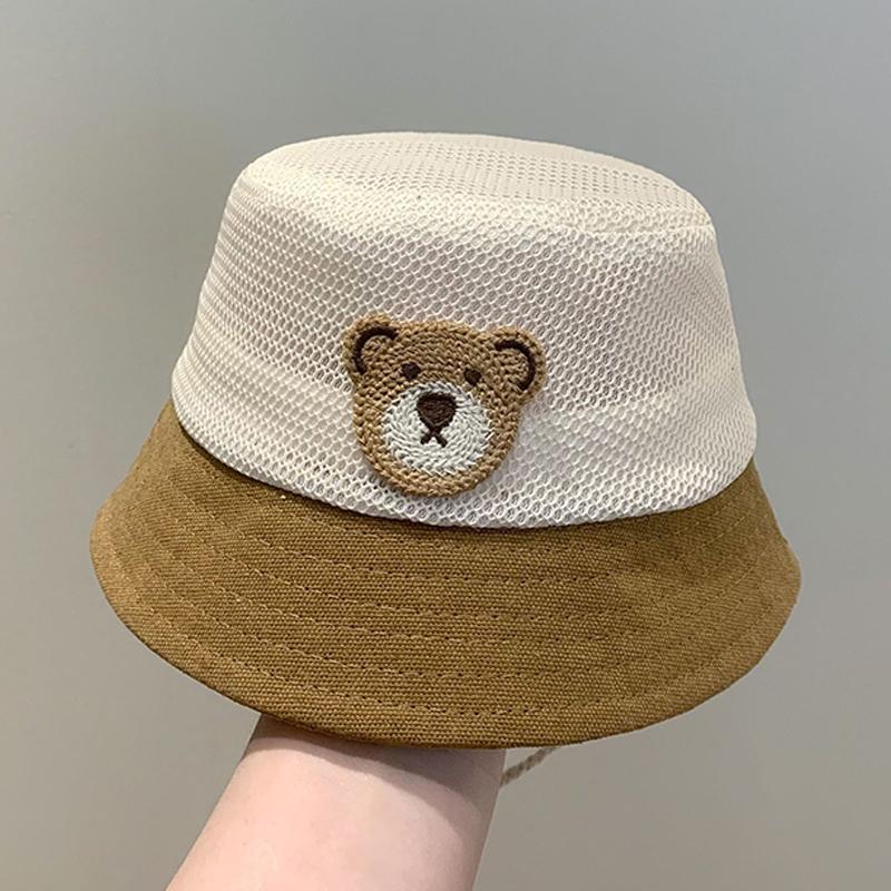 Baby Summer Fisherman Hat Cute Bear Toddler Children Mesh Breathable Sun Hat Outdoor Beach Boys Girls Panama Fisherman Hat