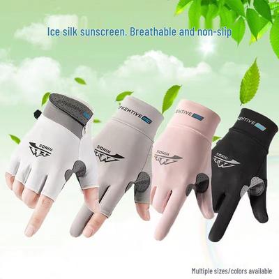 Ice Silk Fingerless Gloves - Unisex, Thin, Anti-Slip, Sun-Protective for Summer Cycling, Driving & Fishing