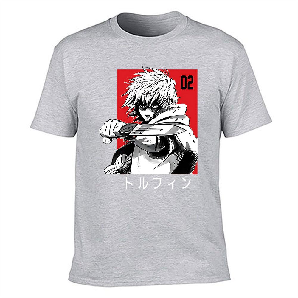 Unisexs Cotton Tshirt Anime Style Character Holding Knife Print Casual Short Sleeve Tee Top