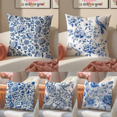 Aesthetics Blue And White Porcelain Pillow Case Comfort Sofa Bed Silky Elegant Invisible Zipper Decorative Cushion Cover