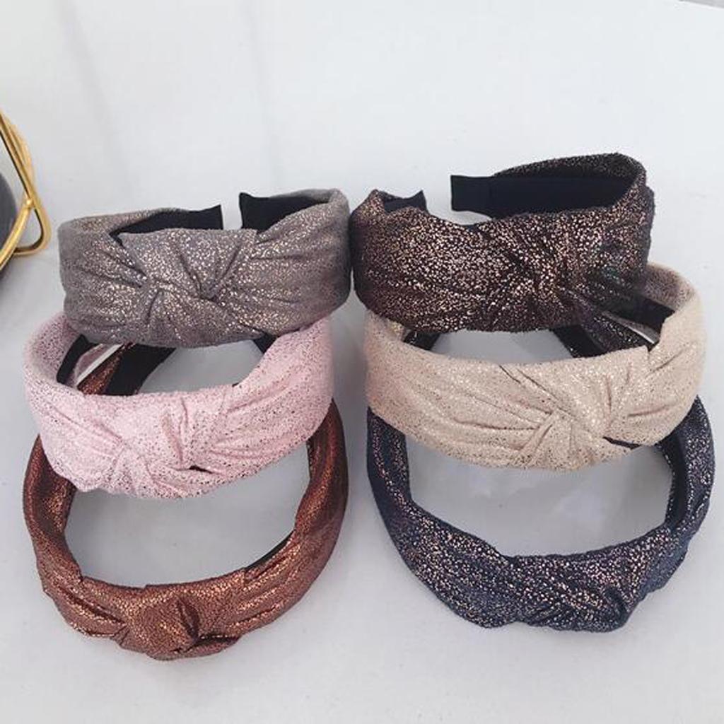 New Vintage Hairband Women Shining Stamping Cloth Wide Side Center Knot Headband Adult Classic Hair Accessories
