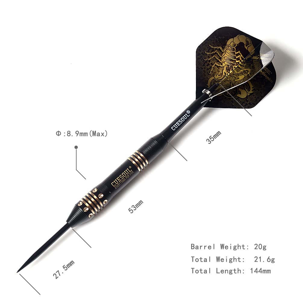 CUESOUL Black Scorpion Deluxe Steel Tip Darts Set, 20g F2002-L