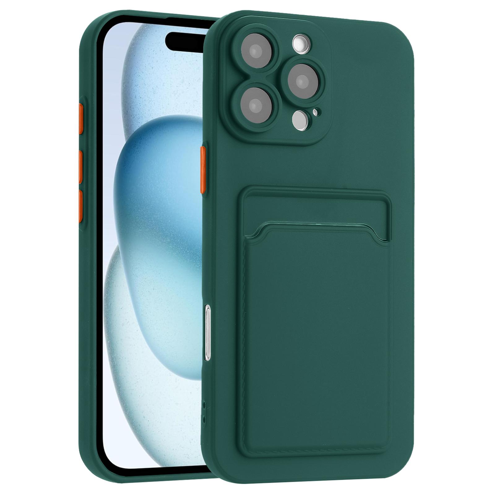 

For iPhone 16 Pro Max Case Flexible TPU Phone Cover with Back Card Slot Midnight Green