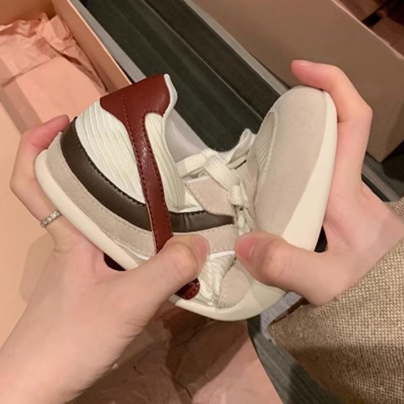 Fashion Spring 2025 New Breathable Versatile Casual Soft Bottom Women Shoes Vintage Color Block Deutsche Training Sneakers Outdoor Flats