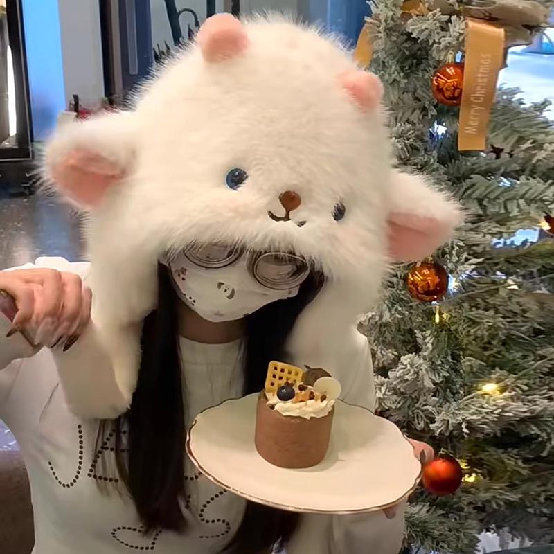 Women'S Winter Cute Thick Warm Ear Protection Hat With Moving Ears Cartoon Plush Hat