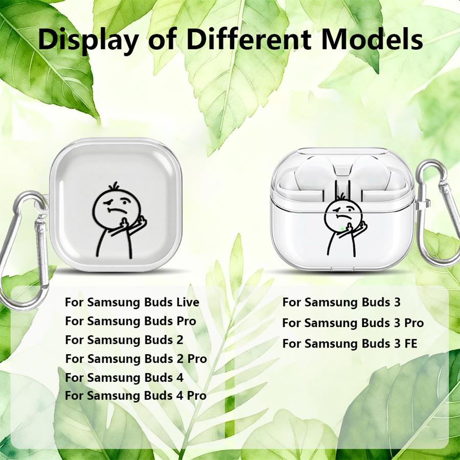 Case For Samsung Galaxy Buds 2Pro 3 FE Live 3Pro 4Pro 4 Pro 2 Clear Earphone Cases Cover With Hook Cartoon Cool Stickman