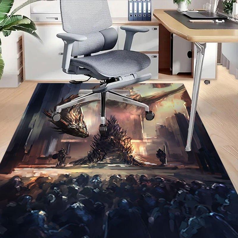 1pc Fire and Blood Office Carpet Chair Mats, Home Decor Mat Fantasy Theme Mat Durable Mat, Dragon Decor,Suitable for Fantasy Theme Lovers