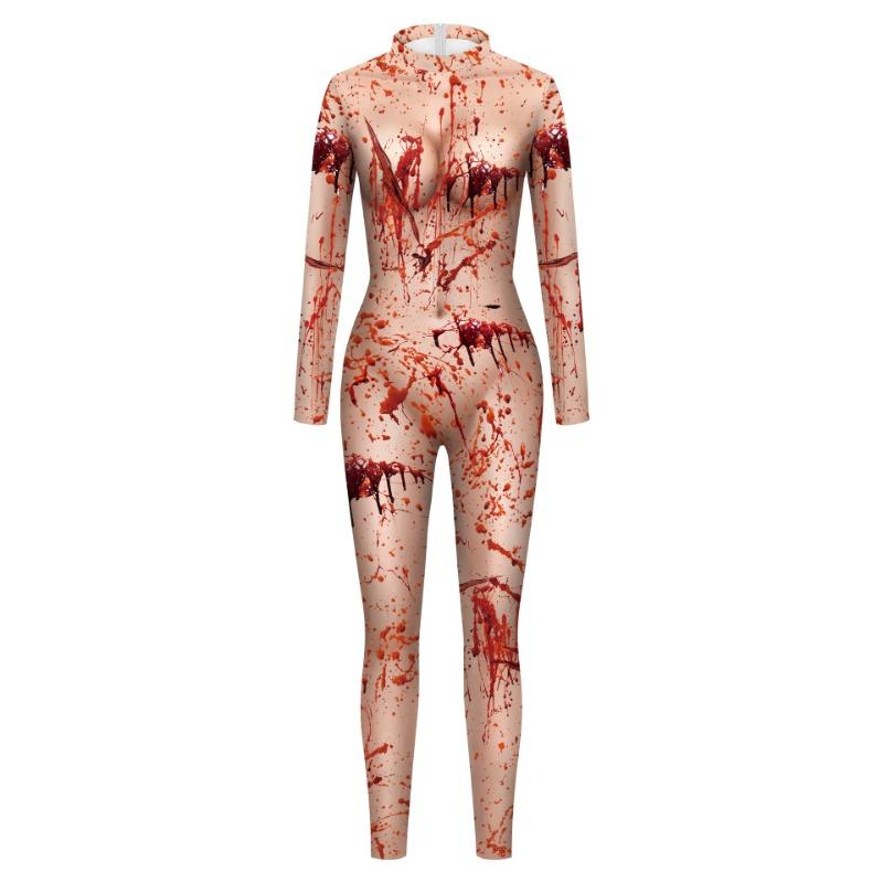 New Women's Halloween Ladies Jumpsuit Bloodstained Digital Printing Jumpsuit Performance Tights