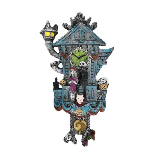 Halloween Cuckoo Clock Decoration Spooky Wall Clock Figurine Skeleton Pumpkin Wall Sculpture for Home Living Room Bedroom Decor