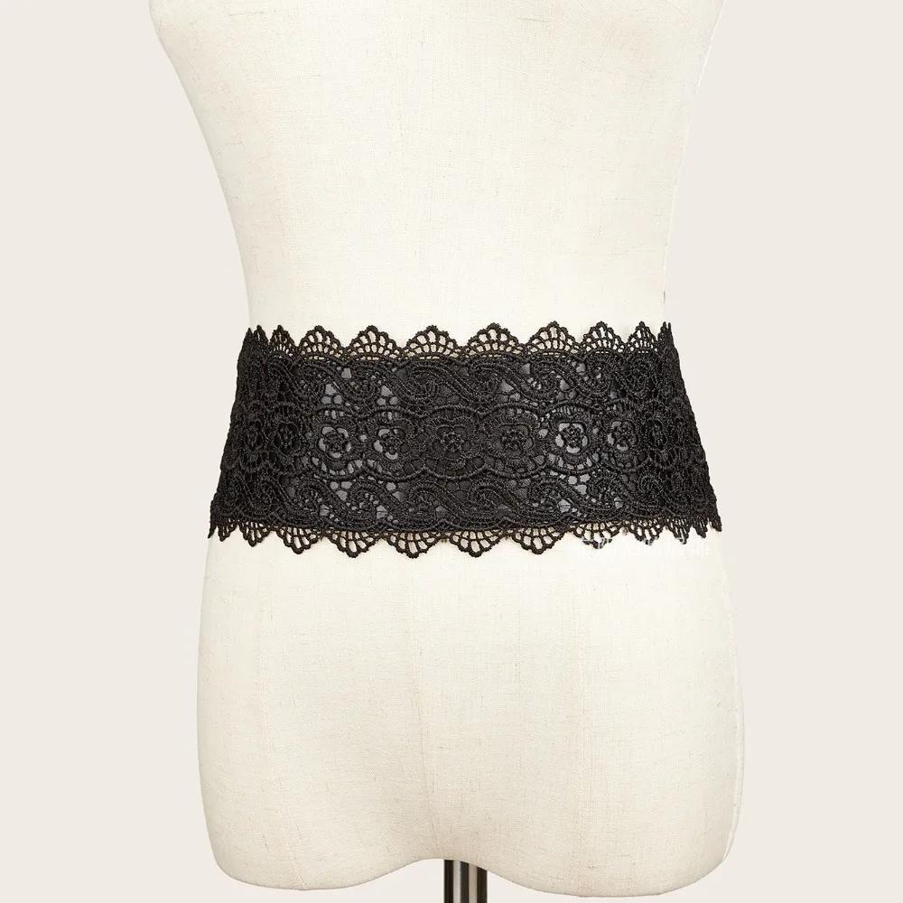 Boho Style Soft Lace Waist Belt Wide Self Tie Bow Tie Belt Wrap Around Cinched Waistband Corset Belt for Dresses