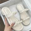 Silver French with Skirt One-word Thick-soled Slippers Women's Summer Fashion Outer Wear 2025 Sweet Bow Cool Slippers