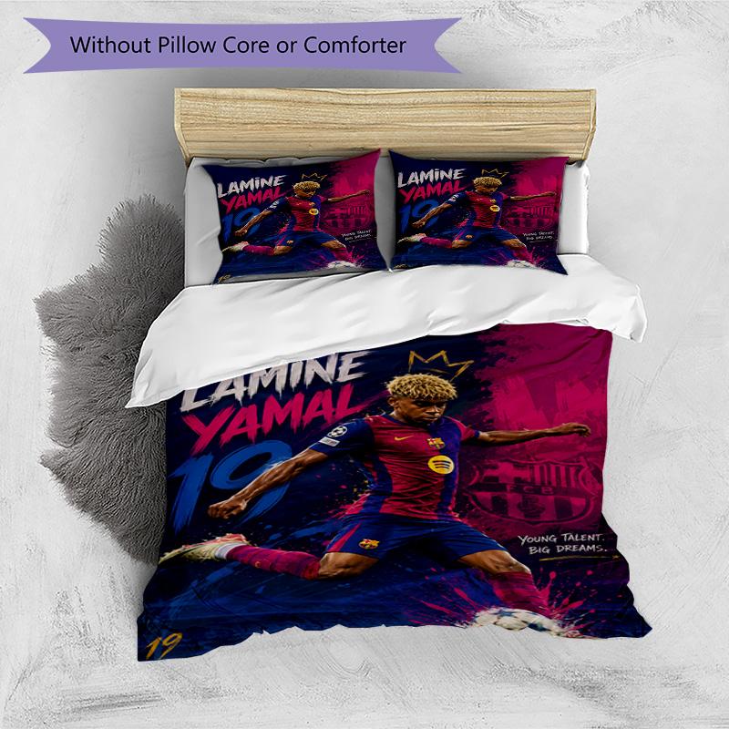 Lamine Yamal Barcelona Jubiläums Bettwäsche Set, Weiche Bettwäsche für Schlafzimmer Heimdekoration, Perfektes Geschenk für Fußballfans, Atmungsaktiver Bettbezug mit P