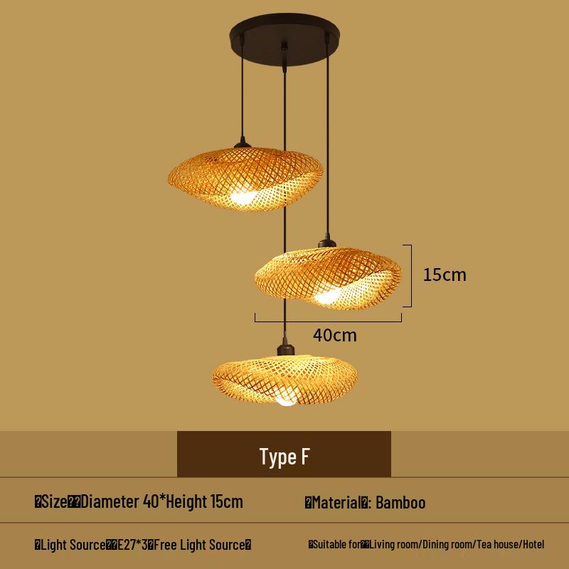 Bamboo Woven Pendant Light - Japanese Lantern for Dining, Restaurant, or Tea Room. Rattan Straw Hat Lampshade with New Chinese Art Design.