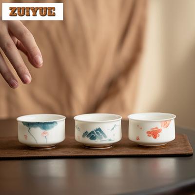 60ml Hand-painted Lotus Tea Cup Handmade White Porcelain Master Cup Anti Scalding Te Abowl Tasting Set of Cups Teaware Drinking