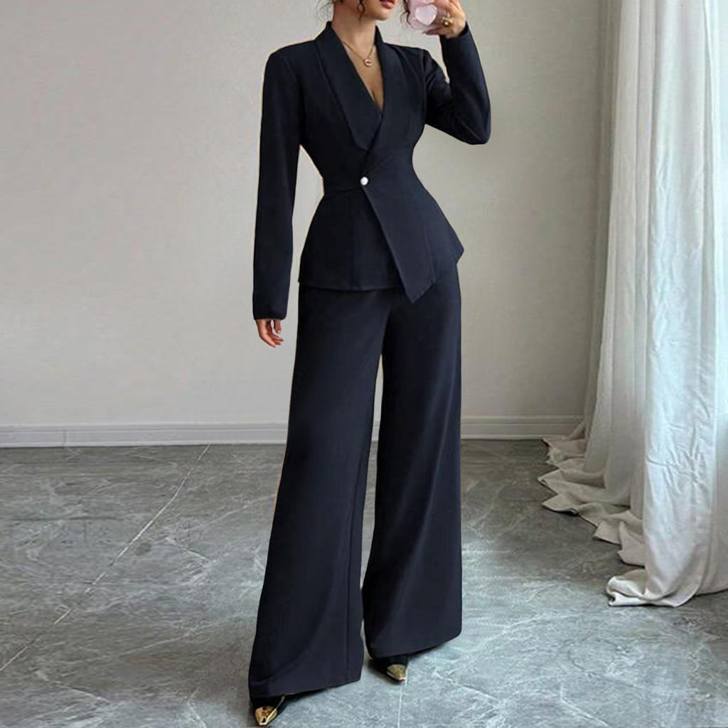 Damen Stilvoller Langarm-Anzugjacke Und Hose Zweiteiliges Set