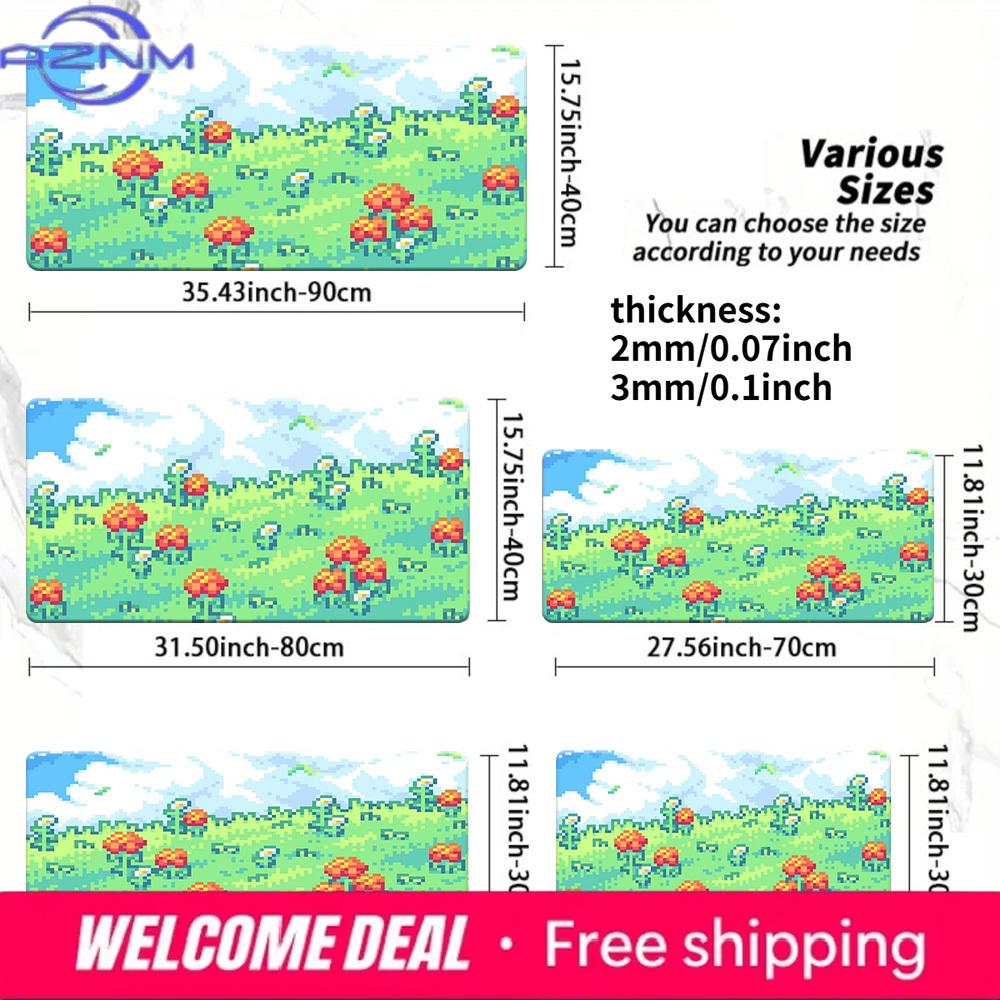 Retro Pixel Art Flower Field Gaming Desk Mat 30x80x0.2cm