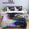 Galaxy Moon Pattern Bedding Quilt Set Quilt Cover Pillowcase Home Decoration Gift (1 * Duvet Cover + 2 * Pillowcase, Without Core)