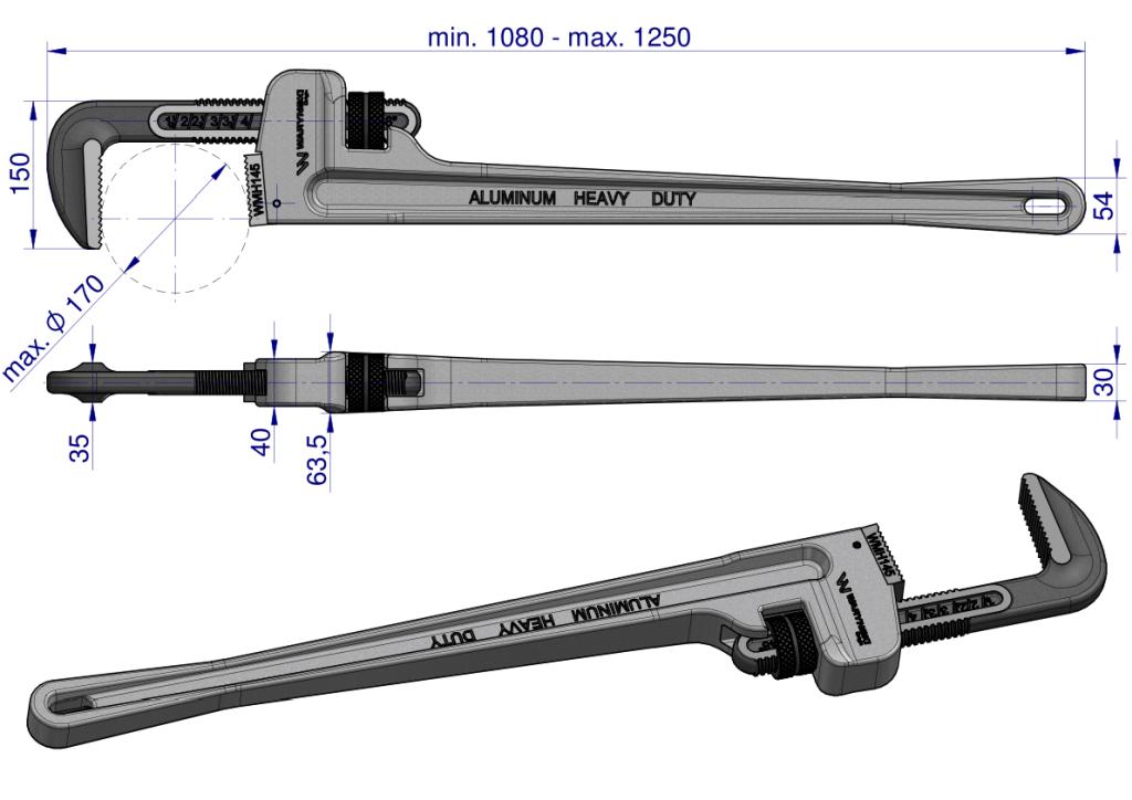 American Type Pipe Wrench 48" Handle Reinforced Aluminum Jaws Crmo Max Diameter Waryński