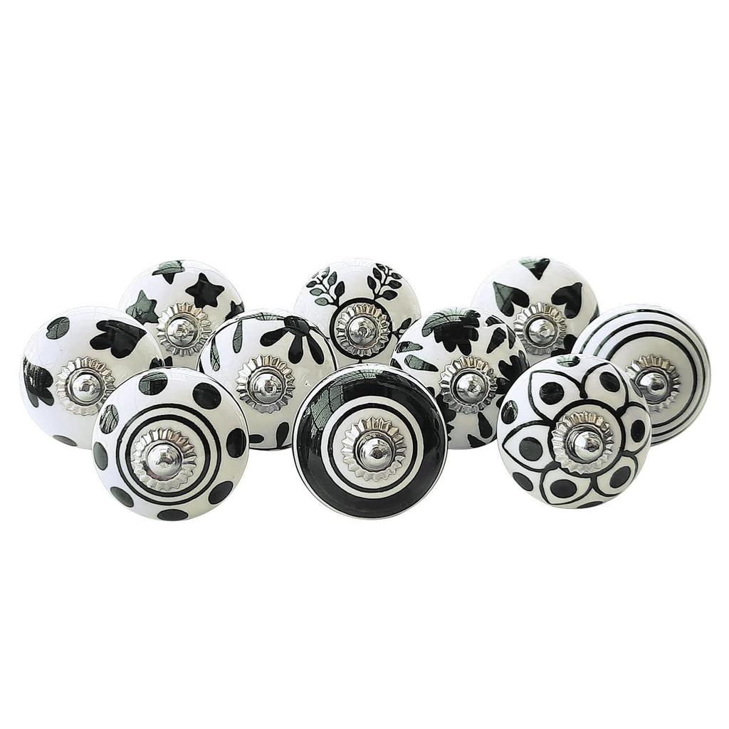 Vintage Ručně Malované Keramické Úchytky pro Kuchyňskou Skříňku, Dveře a Zásuvku, Šatní Skříň, Skříňku (Sada 10)