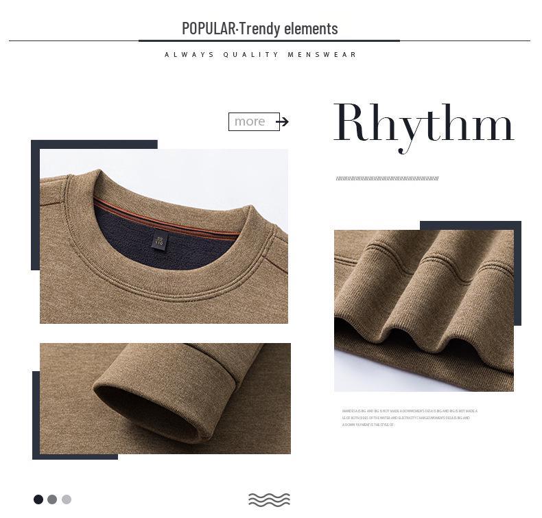 Men's Plus Velvet Thickened Versatile Winter Hoodie - Mid-Aged & Young, Warm Round Neck Long Sleeve Base Layer