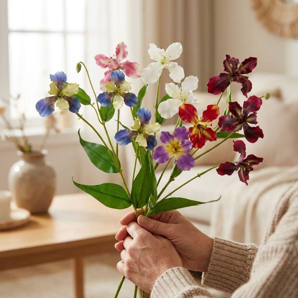 Langer Zweig Künstliche Schwertlilienblüte Ast Echtes Gefühl Handgemacht Luxuriöser Gefälschter Schwertlilienstamm Realistischer Widerstandsfähig gegen Verwelken Kunstblume