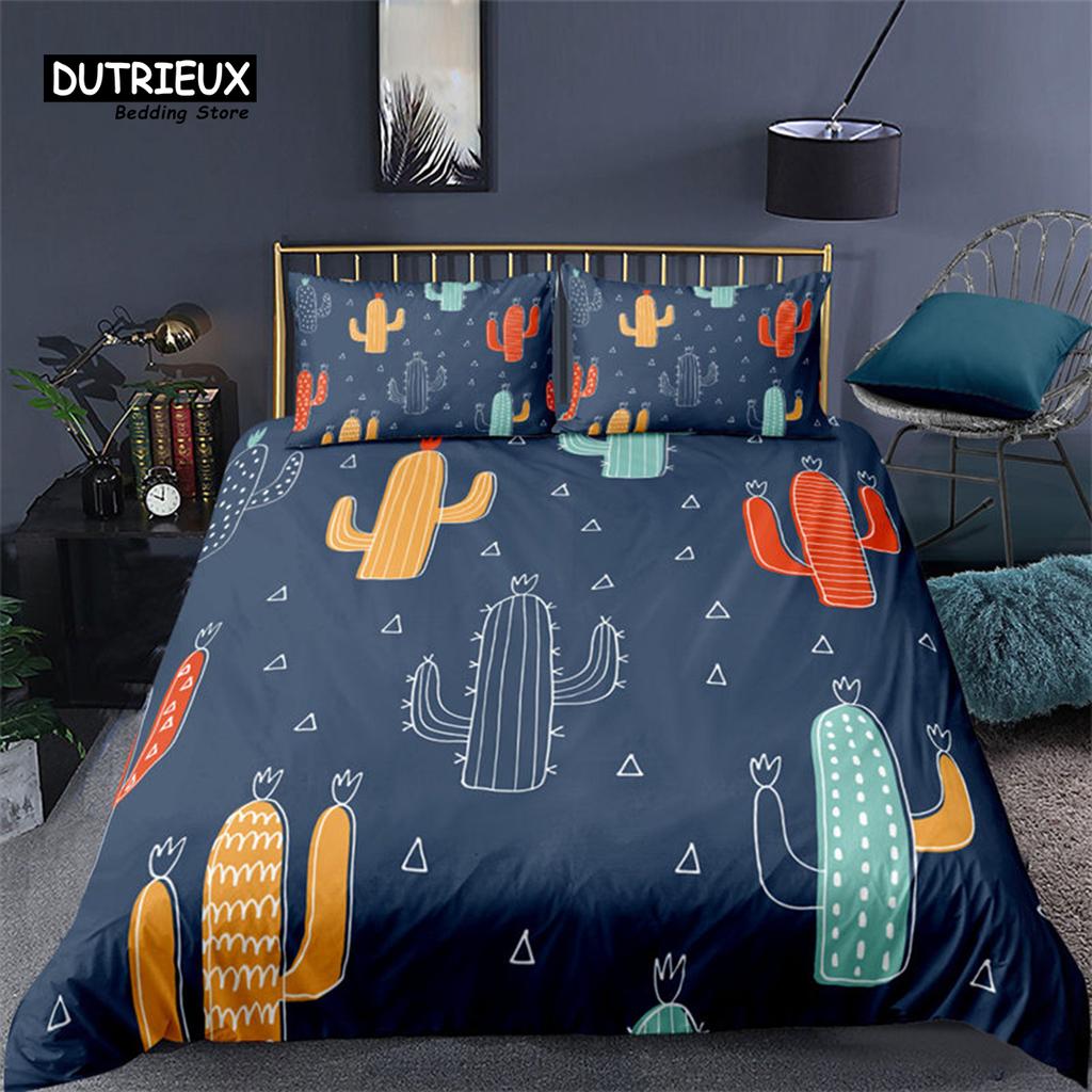 Comforter Cartoon Cactus Tropical Botany Garden Plants 3D Print Bedding Set Succulents Microfiber Comforter