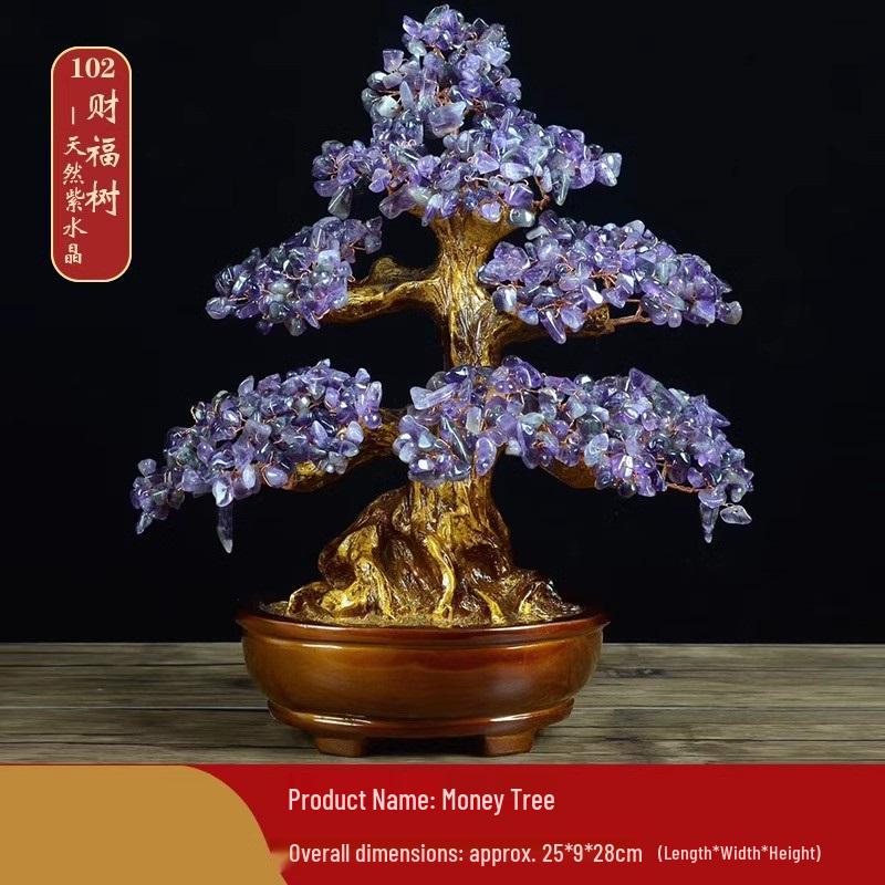Amethyst Money Tree Ornament: Purple Wealth-Attracting Home Decor Gift