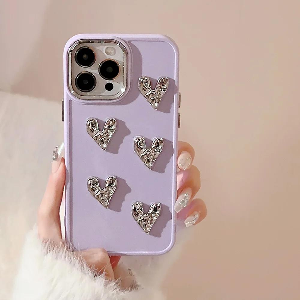 Luxury Plating Wrinkle Love Heart Phone Case For iPhone 16 15 14 13 12 11 Pro Max X XS XR 8 7 Plus SE 2026 Bumper Silicone Cover