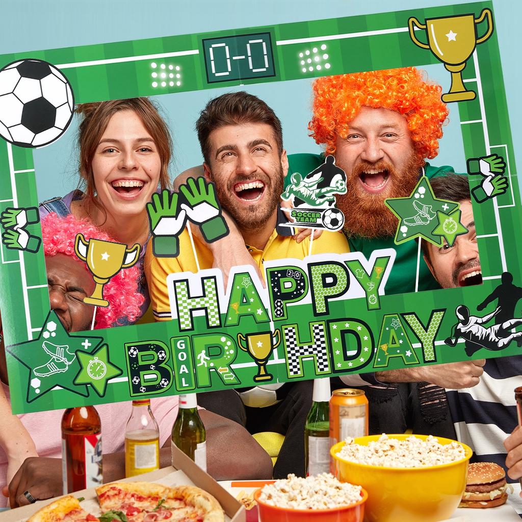 Fußball-Thema Fotorahmen Jungen Geburtstag Dekoration Happy Football Geburtstag Party Photo Booth Requisiten Fußball Geburtstag Dekor
