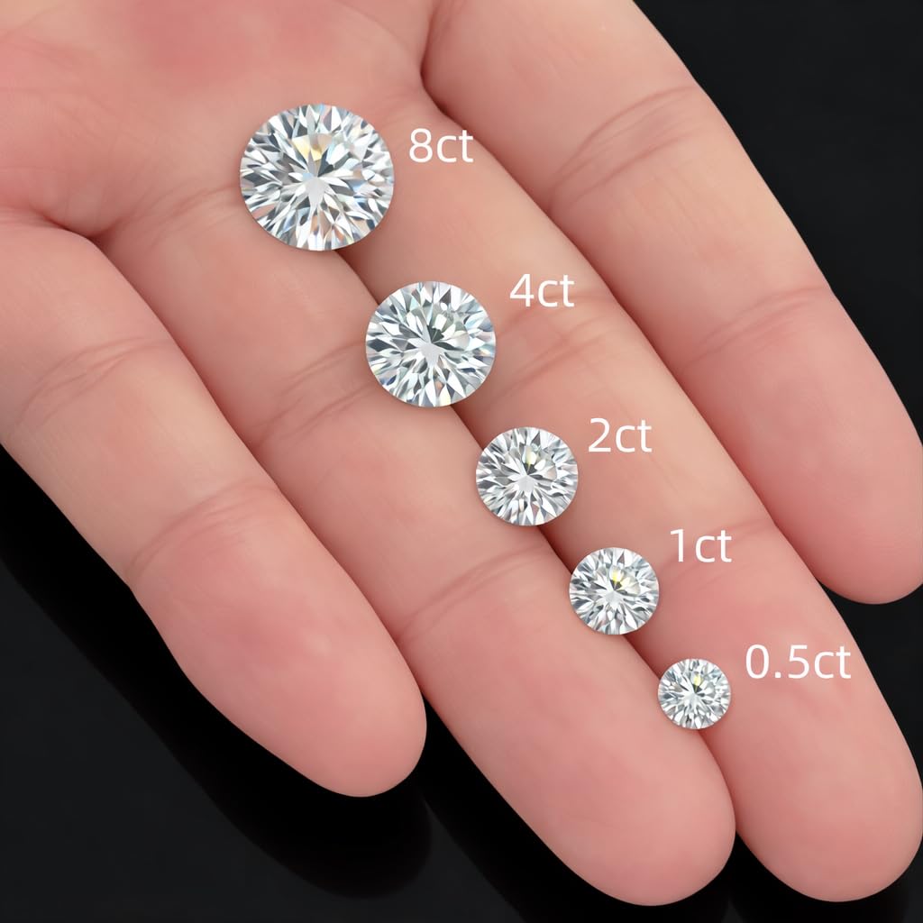 0.5 Carat Moissanite Loose Gemstone, Multi-Size, D Color, Colorless, Transparent, VVS1, Brilliant Round Cut, Moissanite Diamond, for Rings, Earrings,