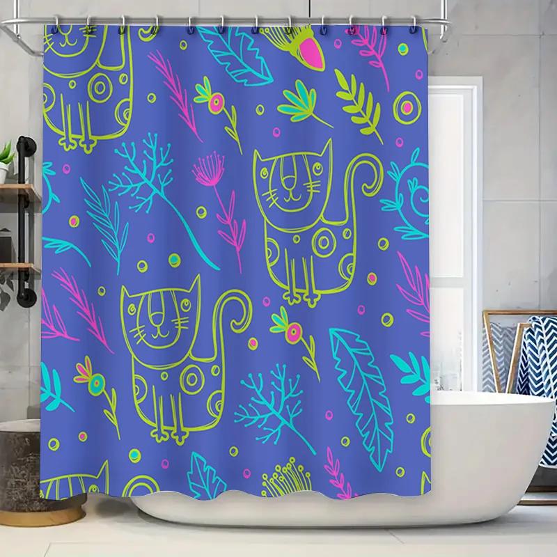 

Colorful Cat Leaf Shower Curtain For Bathroom Decor Printed Fabric Waterproof Home Decoration 3D Size Available W60H190(CM)-1 Pcs