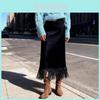 Elegant Suede Tassel Midi Skirt With Stretch Fabric For Casual Office Wear