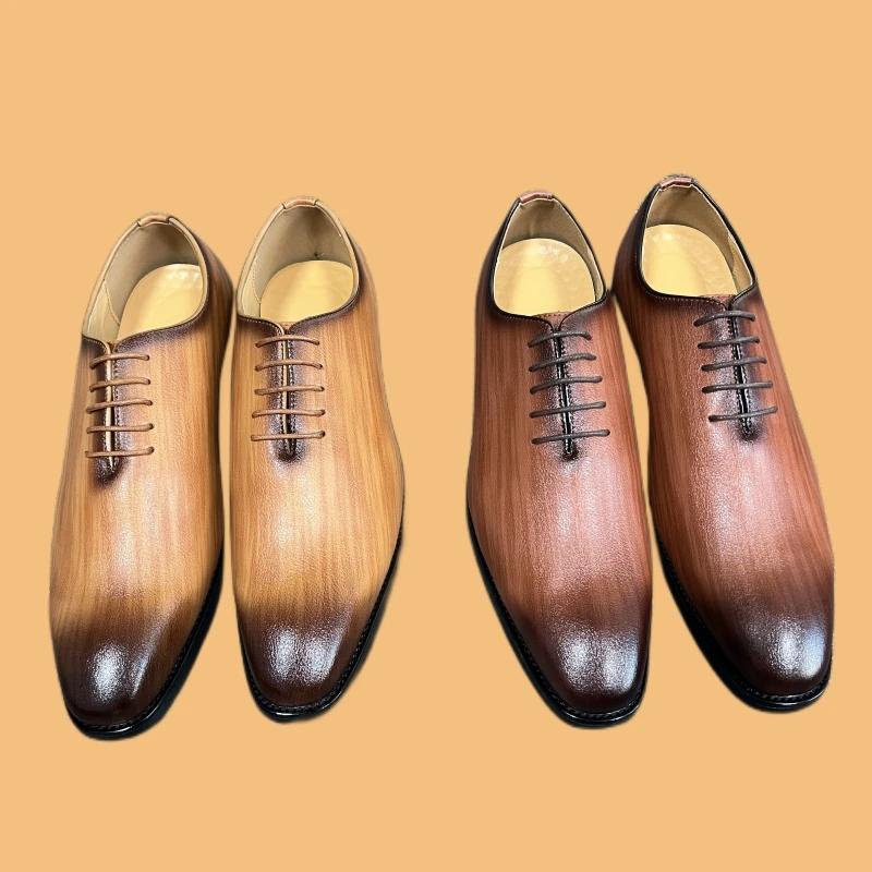 New Brown Derby Shoes for Men Yellow Mixed Colors Lace-up Round Toe Business Mens Formal Shoes Size 38-46