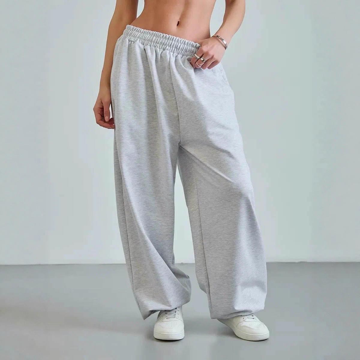 

Women s Fashion Solid Color Versatile Wide-Leg Drape Pants - Casual, Slimming, and Loose-Fit Cotton XL светло-серый